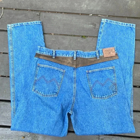 JEANS-MEN'S-MADISON CREEK OUTFITTERS-38x34-RELAX FIT-WORK-LEISURE-LEATHER YOKE - Picture 2 of 6